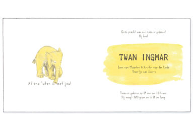1601 | yellow elephants | birth announcement | baby card