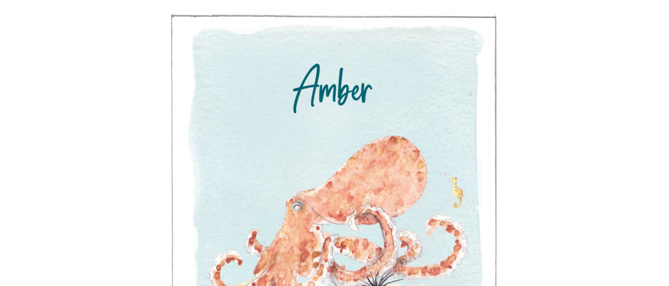 1619e | octopus with a crab, seahorse and sea ​​urchin| birth announcement | baby card