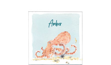 1619e | octopus with a crab, seahorse and sea ​​urchin| birth announcement | baby card