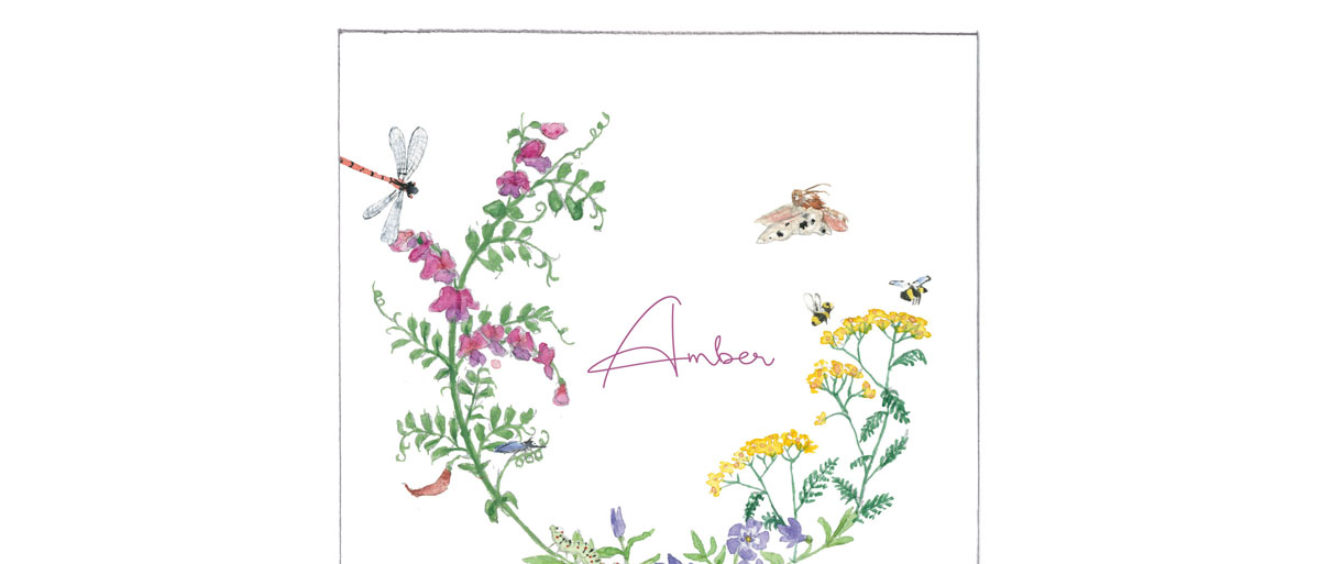 1635 | bloemenkrans met insecten | birth announcement | baby card